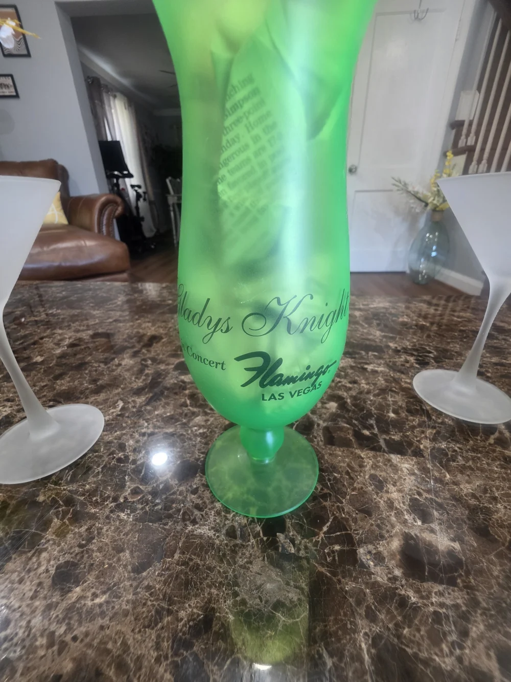 Source Unknown Frosted Martini Glasses with Neon Green Hurricane Glass
